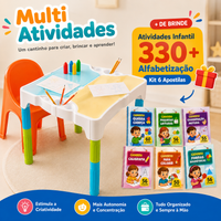 Mesa Multi Atividades Infantil + Kit 6 Apostilas com 330+ Atividades de Brinde 🎁