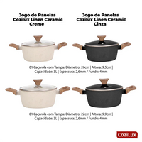 Jogo de Panelas Linen Ceramic - Revestimento Cerâmico Antiaderente 8 Peças