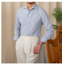 Camisa Social Masculina de Algodão e Linho - Azul Claro